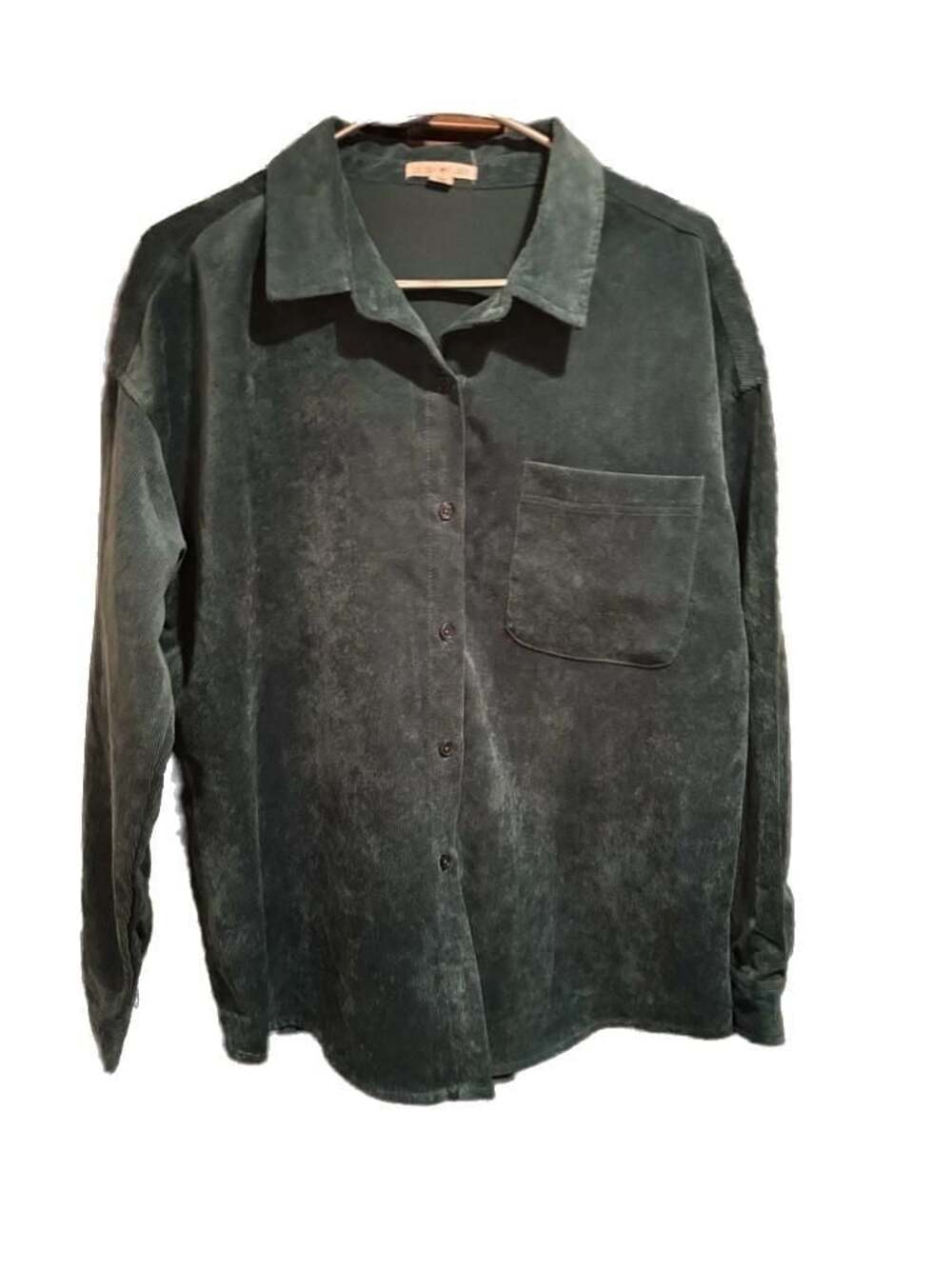 Ultra Flirt Teal Green Ribbed Corduroy Button Down Shirt